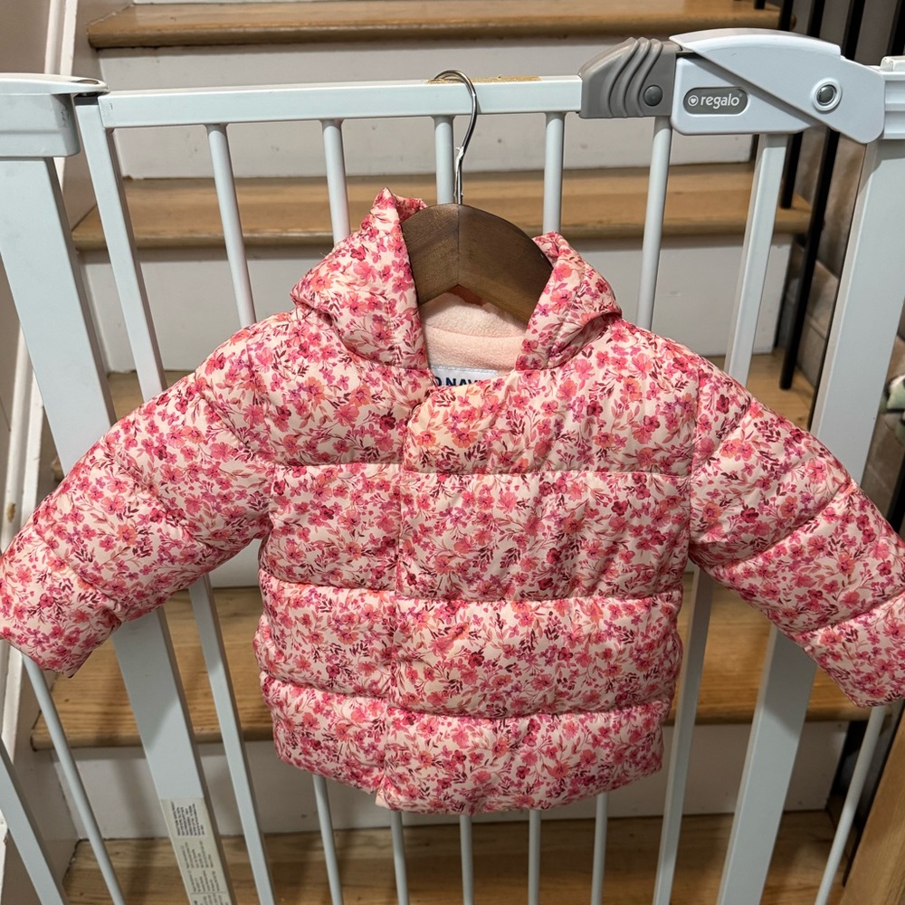 Old Navy Baby 12-18mo Pink Floral Puffer Coat